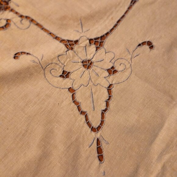 Vintage Victorian Style Hand-Embroidered Lace Tablecloth - Picture 4 of 15